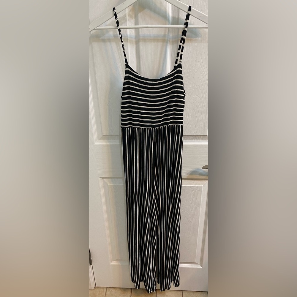 Jolie Jumpsuit Size Small Striped One Piece Wide Leg Black Stretchy Cottage Boho